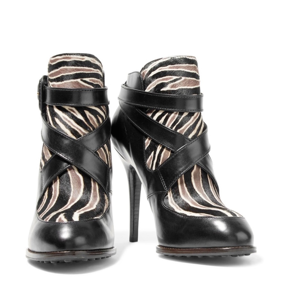 TOD'S Printed calf hair and leather ankle SIZE 36.5